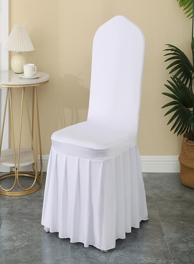 Qubjus 4 Pack Stretch Spandex Dining Chair Covers with Skirt - Washable & Fitted Slipcovers for Dining Room Chairs, Weddings, Home, Hotel Decor - White - Image 5